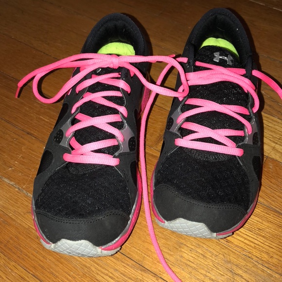 black shoes with pink laces